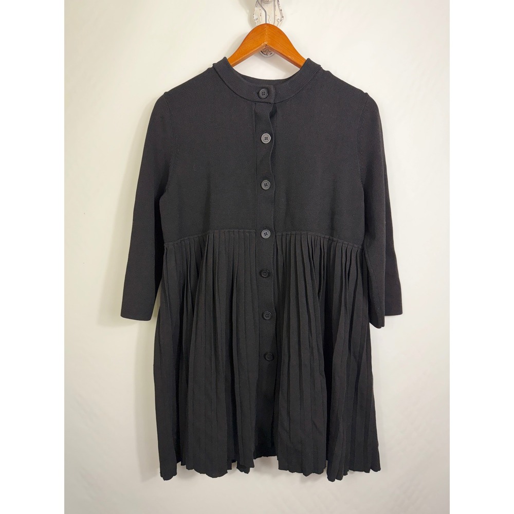 COS Knit Dress Womens Medium Black Pleated Button Front Babydoll Mini Dress